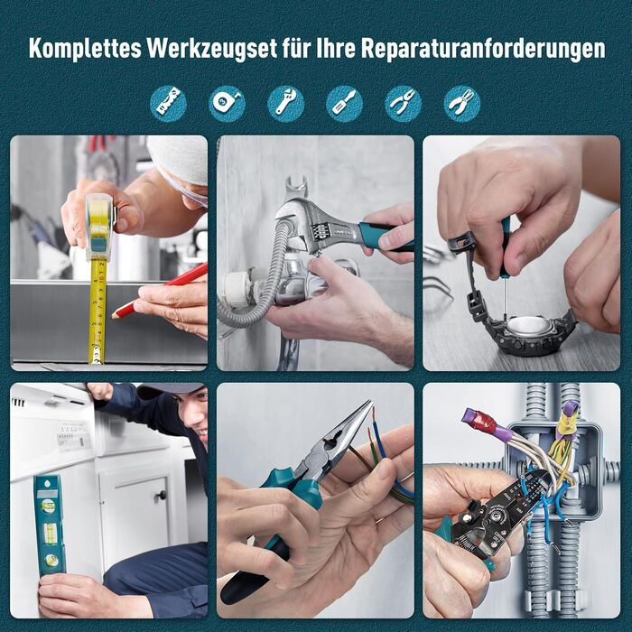 Набір інструментів Sundpey 281 предметів у кейсі: набір гайкових ключів, викруток, шестигранників, плоскогубців (синій)