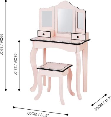 Дитячий туалетний столик Fantasy Fields з дзеркалом і табуретом рожевий/чорний TD-13028P