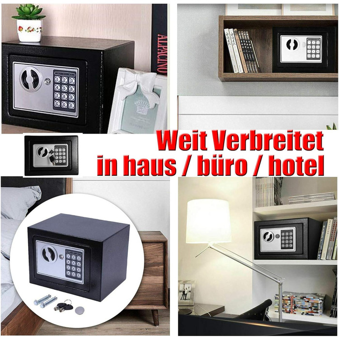 Сейф Tresor з подвійним ригелем, сталевий, з електронним замком та 2 ключами, 8.5л, чорний