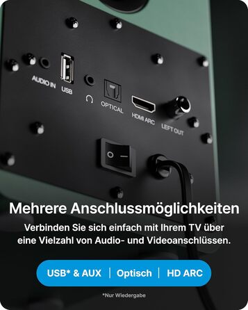 Активні колонки Majority D50X 60W 2.0 для ПК та HiFi: Bluetooth 5.3, HDMI ARC, AUX, вуглецевий диффузор, колір зелений