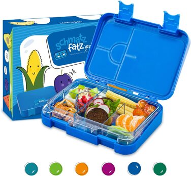 Коробка для сніданку SCHMATZFATZ Junior для дітей з відділеннями / коробка для сніданку без бісфенолу А для дітей / коробка для Бенто для дітей / коробка для хліба коробка для закусок / ідеально підходить для школи, дитячого садка і подорожей (синій)
