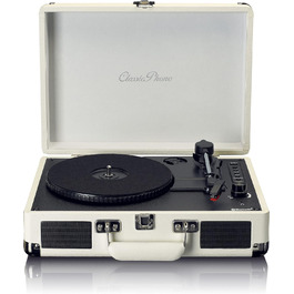 Вініловий програвач Lenco Classic Phono TT-116 з Bluetooth, 3 швидкості (33/45/78 об/хв), RCA-вихід, вбудовані стереодинаміки, вінтажний дизайн, кремовий колір