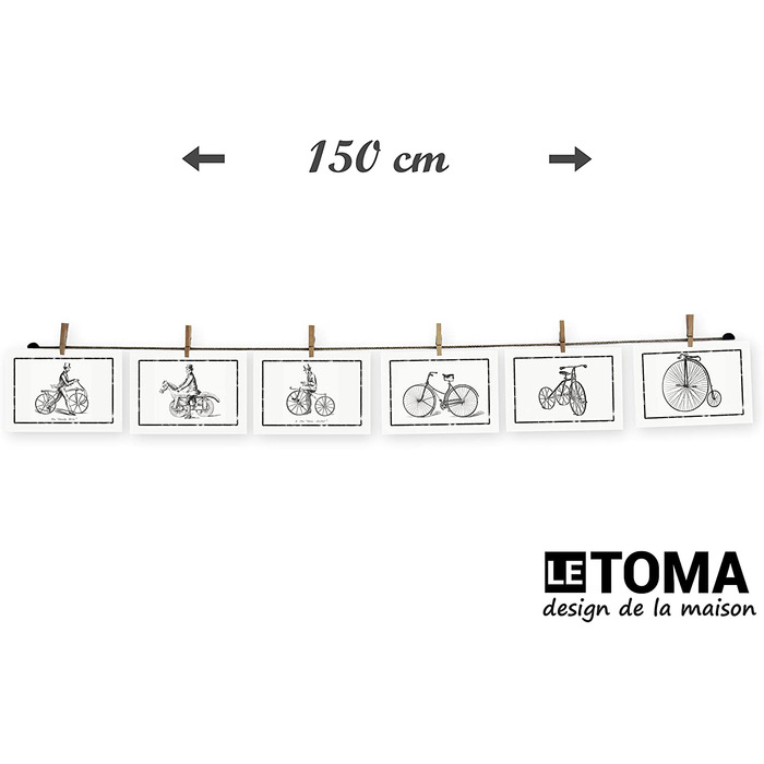 ЛеТОМА-мотузка для фотографій з 16 затискачами, включаючи запатентований тримач для мотузки, ідеально підходить для швидкого розвішування фотографій і листівок-мотузка для фотографій з високоякісної натуральної конопель-ручна робота в Німеччині (150 см, к