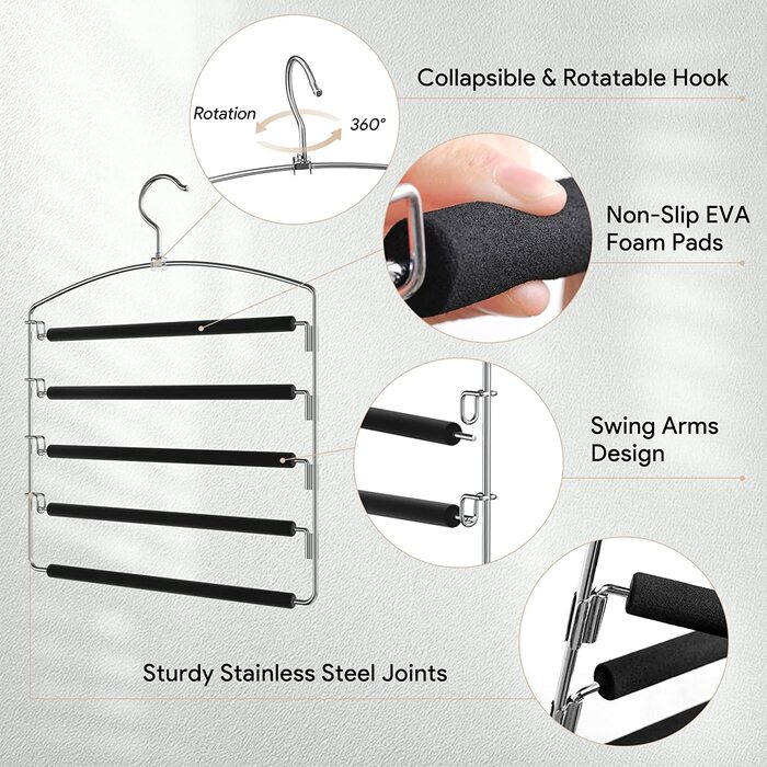 Набір вішалок для штанів Housolution 4 шт. з антиковзним покриттям, чорного кольору