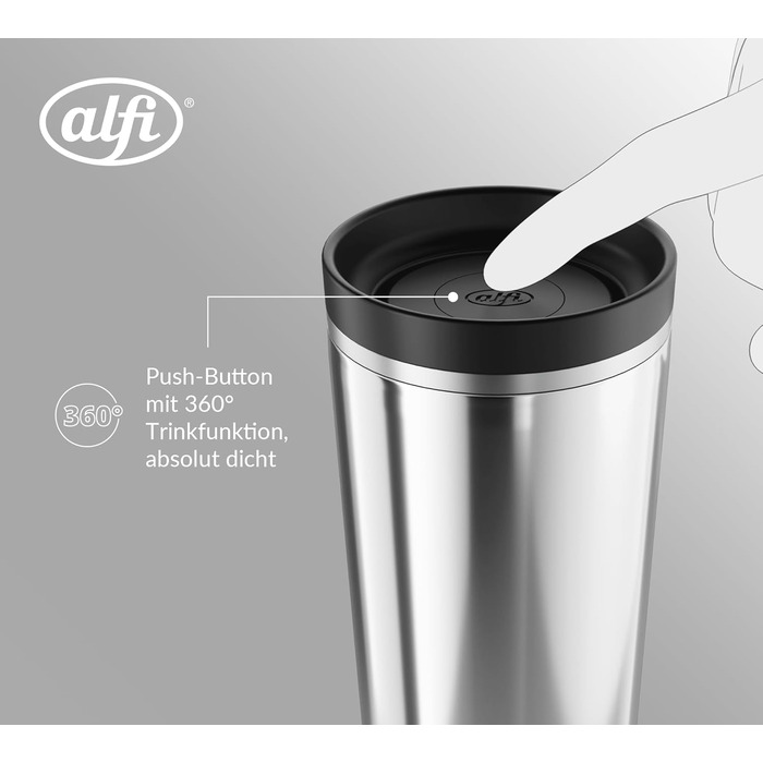 Термокружка Alfi ISO COFFEE MUG PRO: нержавіюча сталь, 0.38 л, для кави з собою, зберігає тепло 6 год, холод 12 год, BPA-free, миється в посудомийній машині