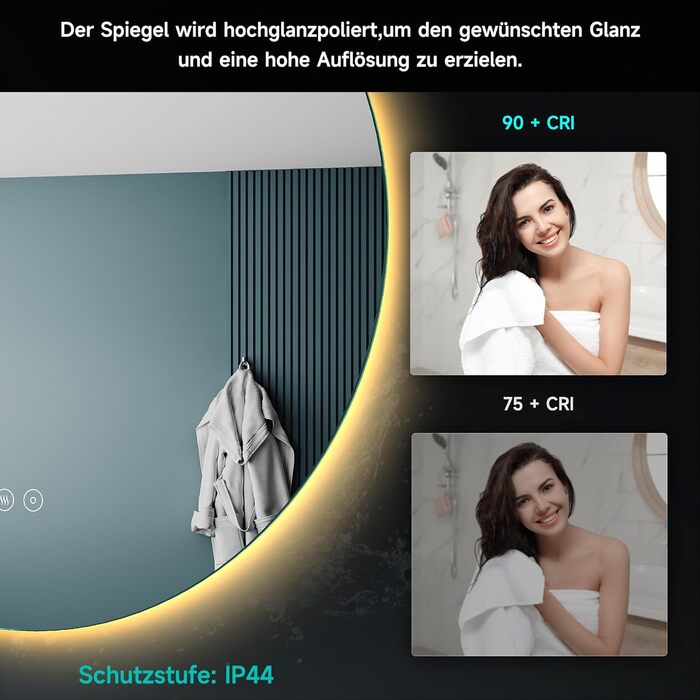 Дзеркало для ванної кімнати SONNI LED з підсвічуванням 80x60 см, біле