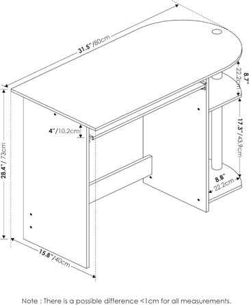 Комп'ютерний стіл/стіл Furinno, 80 x 73 x 40 см (американо/нержавіюча сталь)