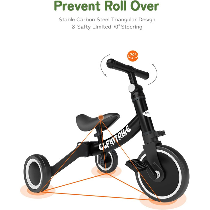 Бесрей 5-в-1 Дитячий Біговел-Трохоліг для Малюків 1-4 Років (Чорний)