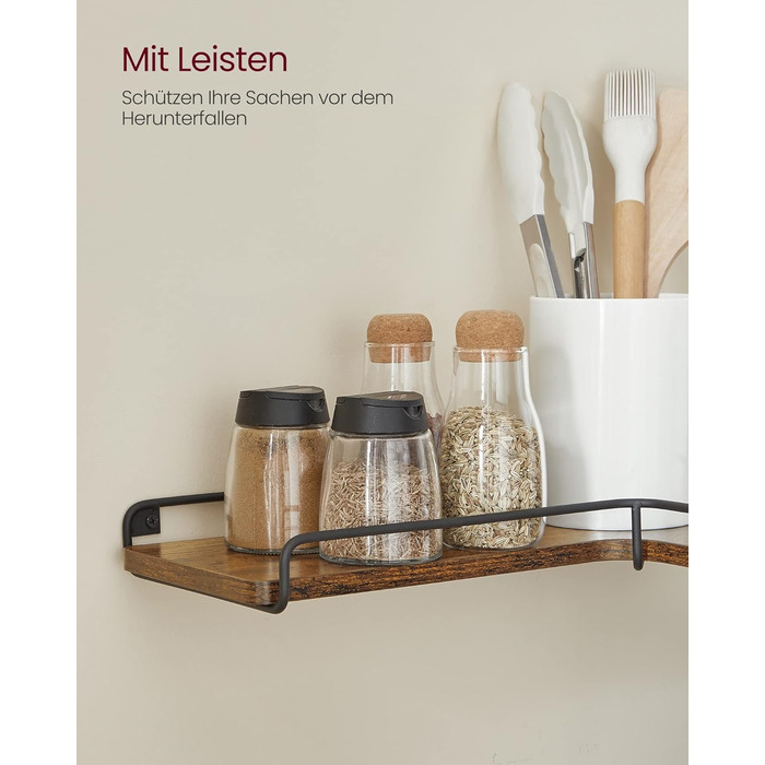 Набір кутових настінних полиць VASAGLE у стилі лофт, L-подібні полиці для вітальні, спальні та кухні, вінтажний коричневий та чорний, 2 шт. (LLS831B01)