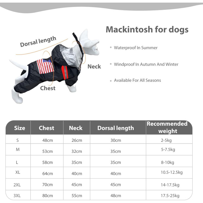 Макінтош для собак PETCUTE, водонепроникний, з капюшоном, світловідбиваючий, для собак (2XL, чорний)