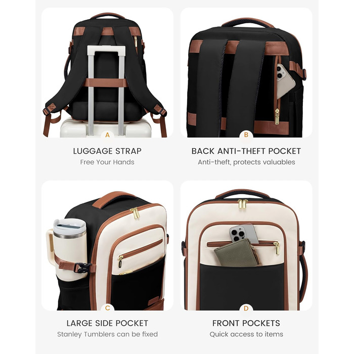 LOVEVOOK Рюкзак для ручної поклажі 40L з окремим відділенням для взуття, жіночий, для подорожей (3 шт.)