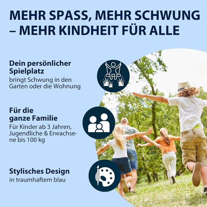 Шоукель HUDORA Nestschaukel 90 - пластикова сітка-шоукель до 100 кг, діаметром 90 см для дому та вулиці, регульована висота, сімейна шоукель для дітей та дорослих (Блакитний)