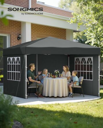 Павільйон SONGMICS 3x3 м, садовий, для відпочинку та заходів, з 4 боковинами (темно-сірий)