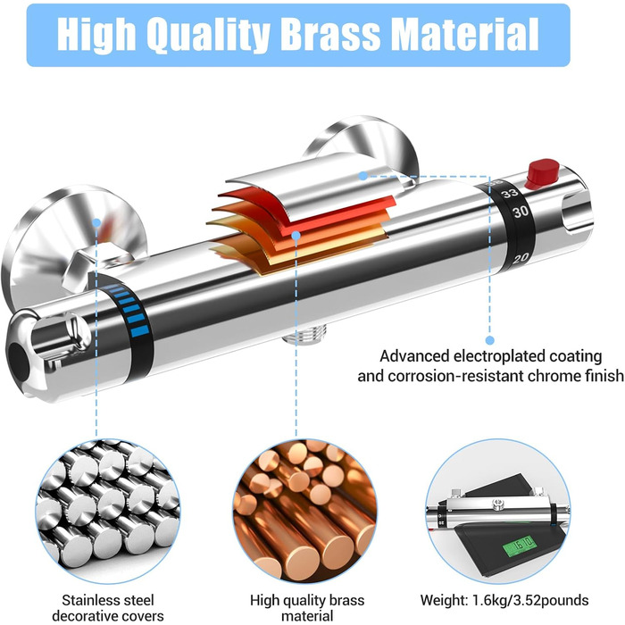 Сучасний змішувач для ванни та душу з двома виходами та керамічним вентилем - латунний, хромований, для ванної кімнати