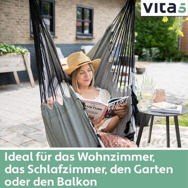 Підвісне крісло на відкритому повітрі - Стійке та безпечне крісло-гамак - Стильне підвісне крісло для приміщень - Гойдалка для дорослих і дітей - Зручне оформлення кімнати в стилі бохо - Вантажопідйомність 200 кг (сірий), 5