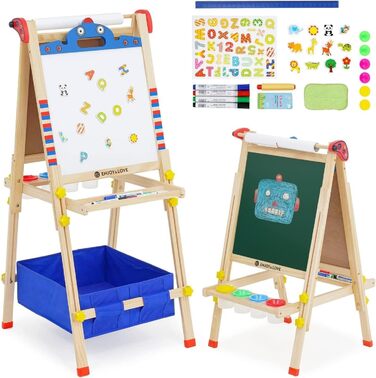 Дитяча мольберт Kinder Staffelei з двома сторонами, регульована висота, з роликом для паперу, аксесуари, підставка для речей (робот)