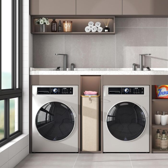 Кошик для білизни Lifewit з кришкою, вузький, складний, 75L, бамбук, з ручкою, для квартири, гуртожитку, кемпінгу (Бежевий)