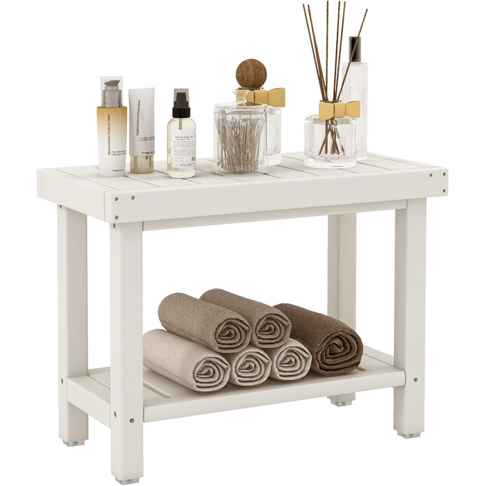 Двомісна лавка для душу Costway з полицею, 150 кг, водонепроникна, коричнево-біла (61x31x49 см)