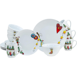 CreaTable Серія Luna: 18-частинний порцеляновий набір посуду для 6 осіб, сніданок, безпечний для миття в посудомийній машині та використання в мікрохвильовці