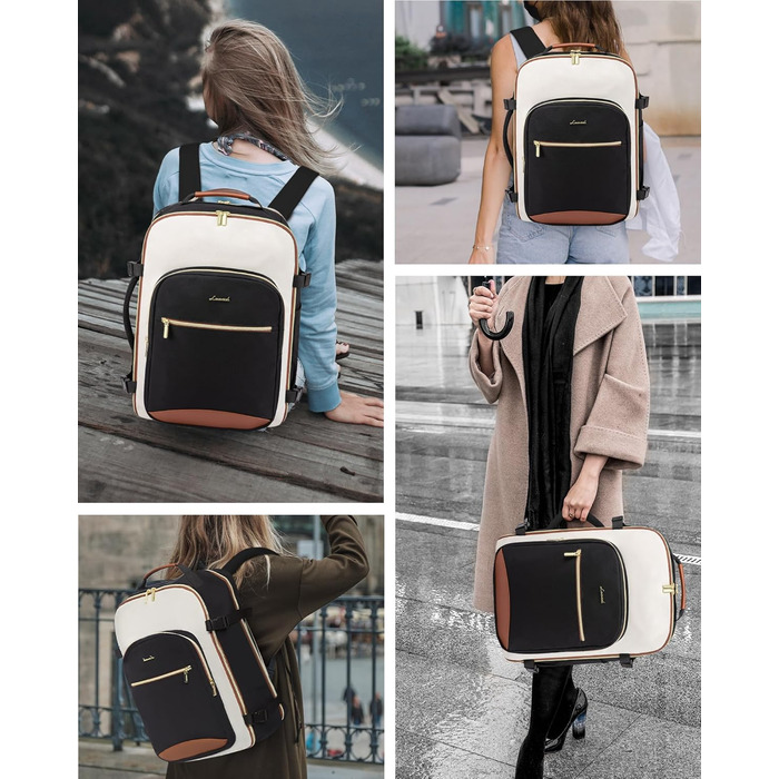 Рюкзак LOVEVOOK для ручної поклажі літака, 40L, водонепроникний, з відділенням для ноутбука 17 дюймів, для подорожей, школи, роботи, кемпінгу, чоловічий/жіночий, бежевий+чорний+коричневий