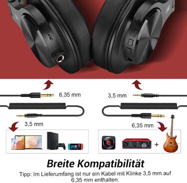 Накладні навушники OneOdio Bluetooth, 72h HiFi, бездротові, роз'єм 6,35 мм і 3,5 мм, червоний