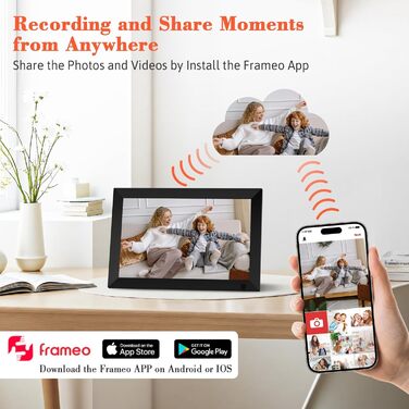 Цифровий фоторамка 10.1 дюйма з Wi-Fi, 64GB пам'яті, IPS LCD сенсорний екран 1280x800, автоповорот, аудіо, швидке завантаження фото та відео, чорний