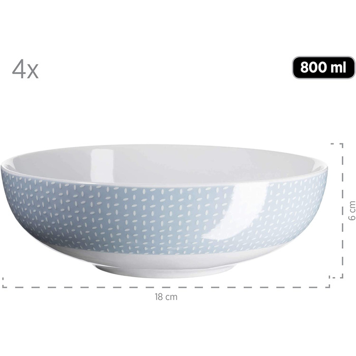 Набір посуду MSER 931564 Kitchen Time II на 4 персони, пастельно-синій з тонким малюнком комбінований сервіз на 16 предметів, фарфор