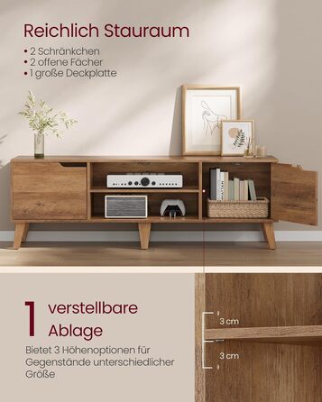 Тумба під телевізор VASAGLE LTV556K01, 147 см, для ТВ до 65 дюймів, колір медовий браун, стиль перехідний