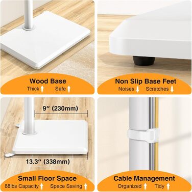 Підставка для телевізора TVON з кріпленням для плоских/вигнутих телевізорів 81-152 см (до 40 кг), регульована по висоті, з дерев'яною основою, поворотна, для спальні, білий/дерев'яна основа