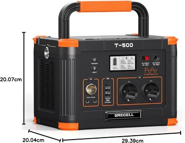 Портативна електростанція 500W (пікова 1000W), 519Wh сонячний генератор для кемпінгу, риболовлі, подорожей, резервне живлення, 2 розетки 230V AC, 10 портів