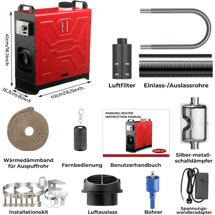 Дизельний обігрівач 8kW, 12V/24V з пультом керування та додатком, для авто, RV, човнів, вантажівок, з LCD-дисплеєм та шумопоглиначем