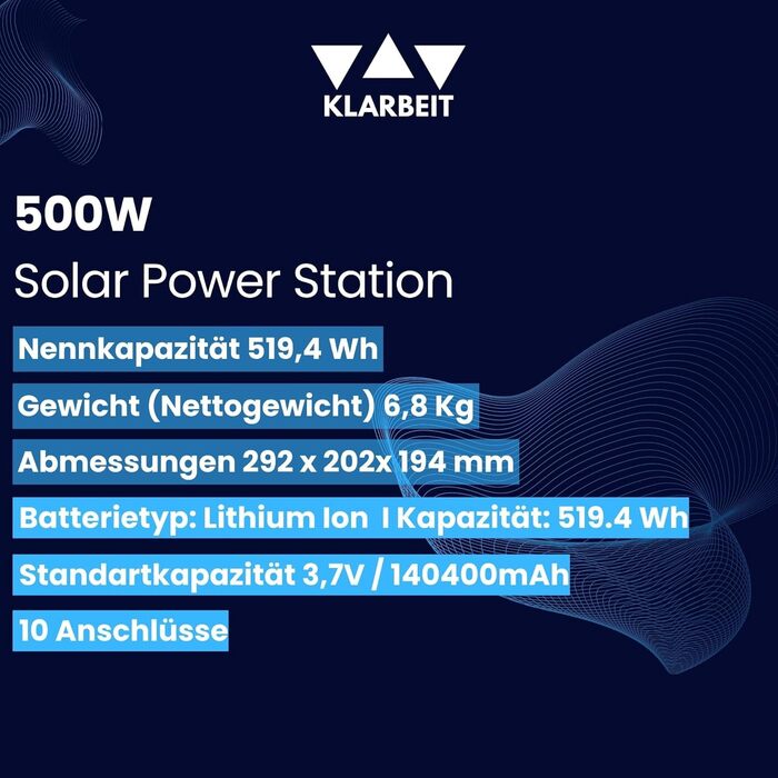 Портативна електростанція KLARBEIT MP500 2 шт. EP200 I 519,4 Втгод/140 400 мАг I 500 Вт із сонячною панеллю 400 Вт