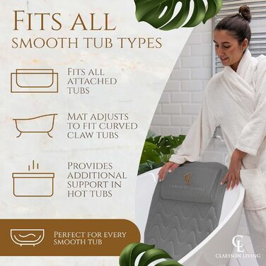 Подушка для ванни для всього тіла 125x43см - Подушка для ванни з підголовником для підтримки шиї, спини та ніг - З мішком для прання та подорожей та гачком для швидкого сушіння - Сіра