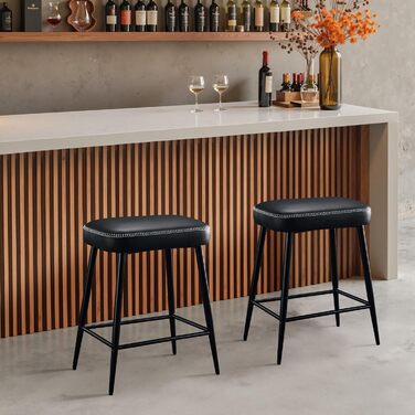Набір з 2 барних стільців з мікрофібри, ретро стиль, з підніжкою, 62.5 см, без спинки, сірий (чорна шкіра)