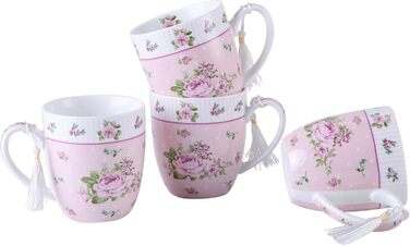 Набір чашок для кави London Boutique K414, рожевий, 330 мл, 4 шт. - кераміка, вінтажний стиль, для подарунка