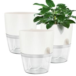 Набір горщиків для квітів з пластику (6 шт.) з автополивом, 22.3/15.3/10.5/8.2 см, для кімнатних рослин, квітів та трав - білий