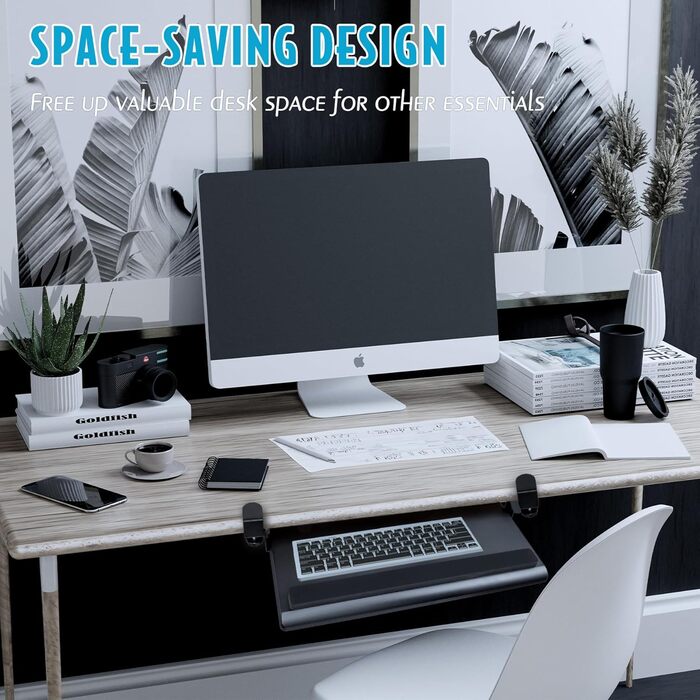 Підставка для клавіатури та миші під стіл EHO з підставкою для зап'ястя, велика, 69.8 x 31.8 см