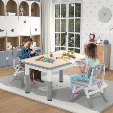 Дитячий стіл зі стільцями, регульована висота, 3 частини, пластиковий стіл-парта для дитячої кімнати, 80x60 см