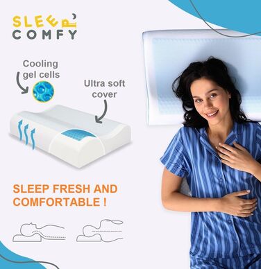 Подушка для сну Comfy Premium Gel Memory Foam: подушка для тих, хто спить на боці, з гелевим охолодженням, 60x40x14/12 см