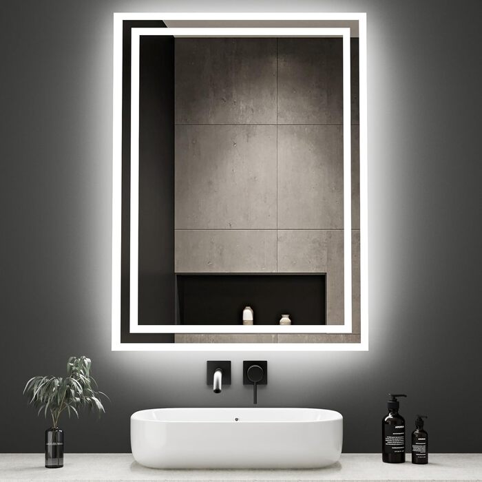 LED дзеркало для ванної кімнати Boromal 40x60 см з підсвічуванням та вимикачем, 6500K, холодний білий світ