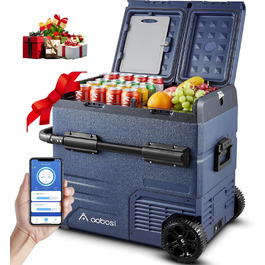 Автомобільний компресорний холодильник AAOBOSI 45L з Wi-Fi, USB-зарядкою, LED-підсвіткою, 12/24V/220V. Для авто, кемпінгу, подорожей (синій)