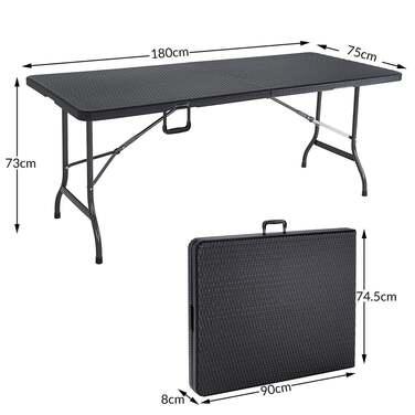 Садовий стіл чорний ротанг вигляд 180x75x73см складаний