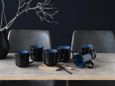 Набір посуду серії Nordic Fjord 18шт, набір тарілок з порцеляни (набір кавових кухлів із 6 предметів, синій), 21551