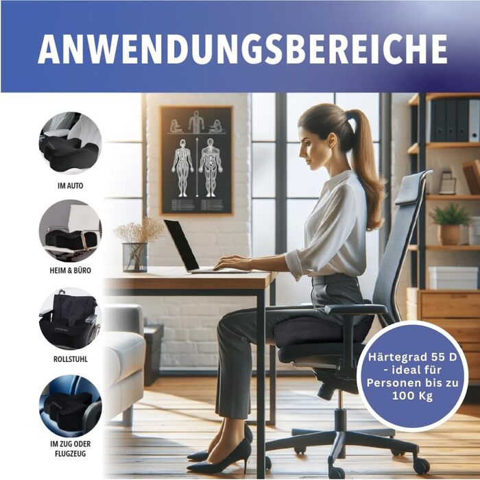 Ортопедична подушка для сидіння IEA Medical (60-100 кг), ергономічна, для офісного крісла, для підтримки куприка, сидіння, сидіння для офісу