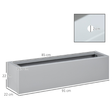 Кашпо для рослин, сталь з покриттям, стійке до погодних умов, 91 см x 22 см x 22 см, сірий