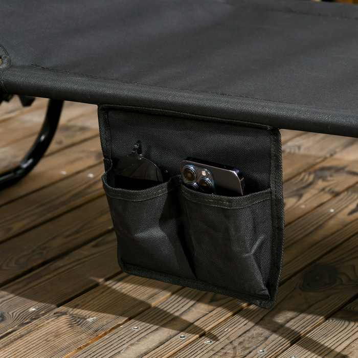 Набір з 2 сонячних лежаків, розкладні садові лежаки з сонцезахисним навісом, спинка з 5 рівнями регулювання висоти, чорного кольору