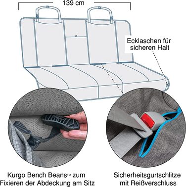 Автомобільний чохол на заднє сидіння Kurgo для собак, стійкий до впливу води і бруду, універсальна посадка, ширина 140 см (сірий, протиковзкий)