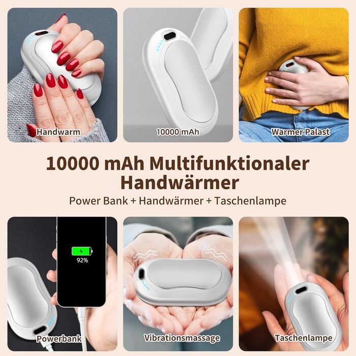 Електричні грілки для рук 2 шт. 10000 mAh з цифровим дисплеєм, USB-зарядка, Powerbank, подарунок на зиму для жінок та дітей (чорний/сріблястий)