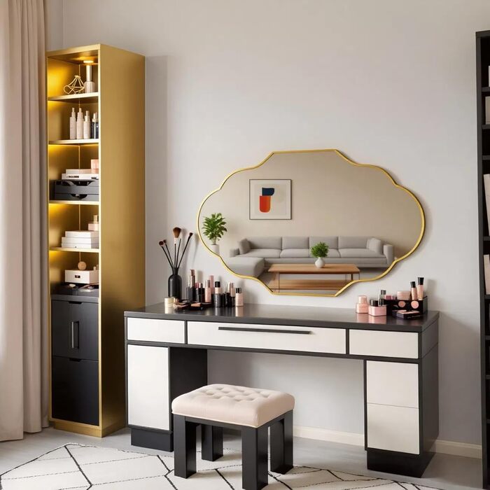 Дзеркало настінне Clevich Asymmetrisch 66x116 см, алюмінієва рама, скло HD, золотий колір