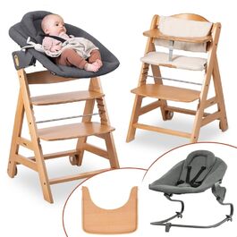 Дитячий стільчик Hauck Beta+ Newborn Set Premium Dark Grey - комплект з підставкою для новонароджених, м'яким сидінням та підносом для годування